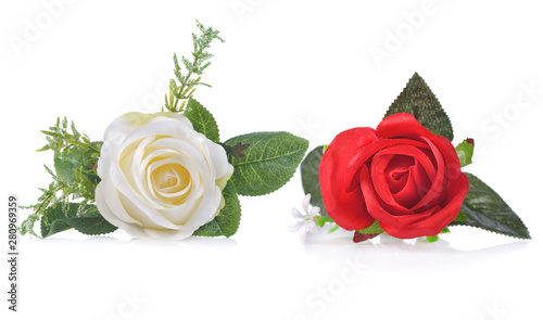 Artificial rose isolated on white background.