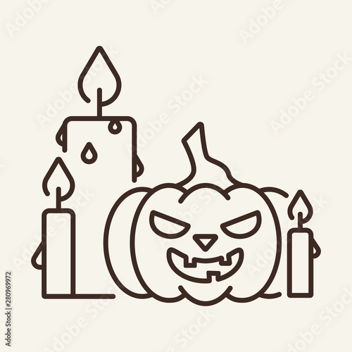 Pumpkin and candles vector line icon. Light, Halloween, vegetable. Vector illustration can be used for topics like holiday, Halloween, decoration