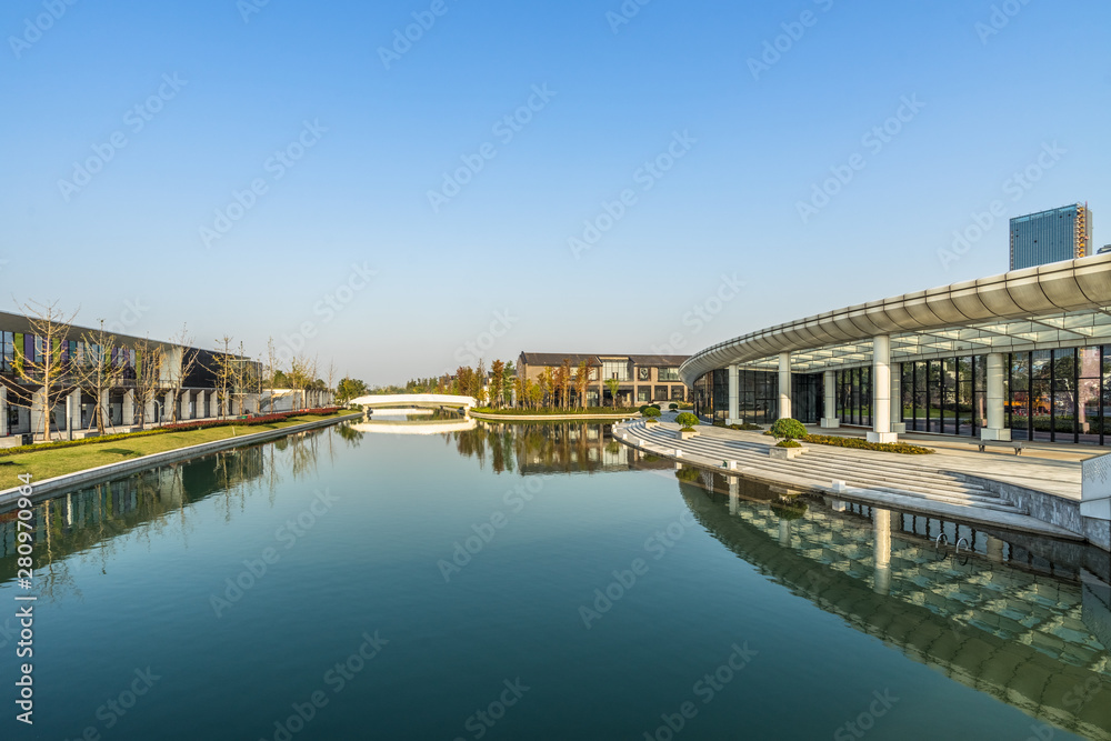 modern city waterfront downtown skyline,China.