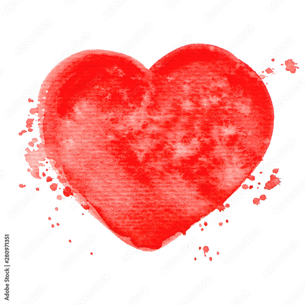 Vector red heart watercolor paint texture isolated on white for Your design