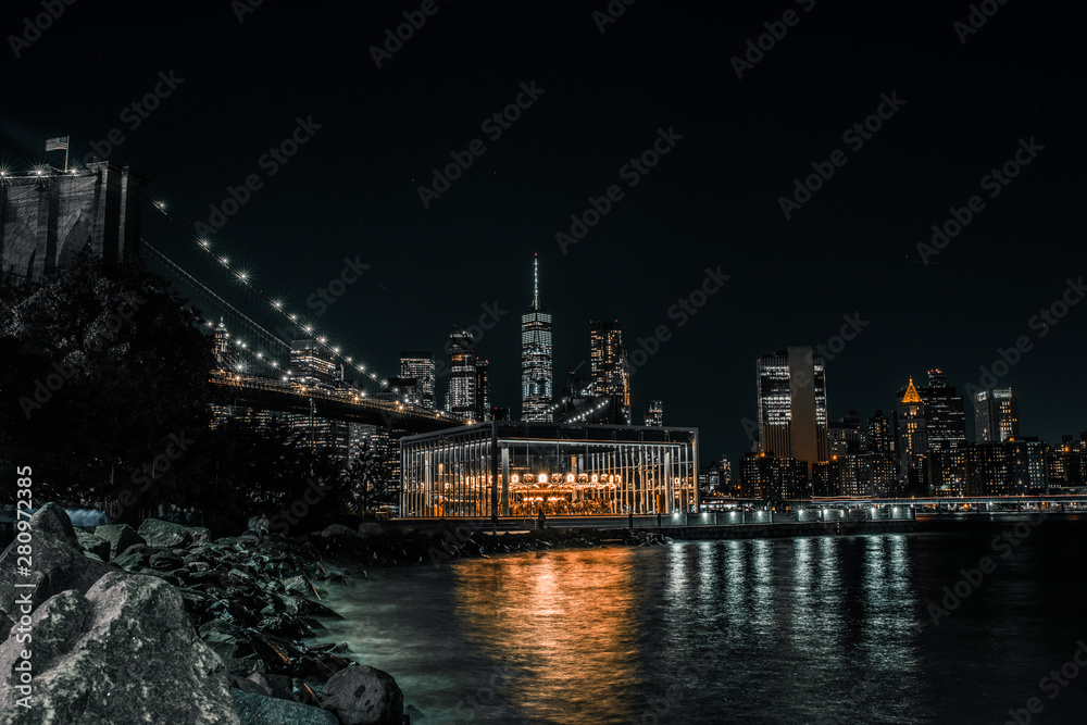 Jane's Carousel with the Brooklyn Bridge at night