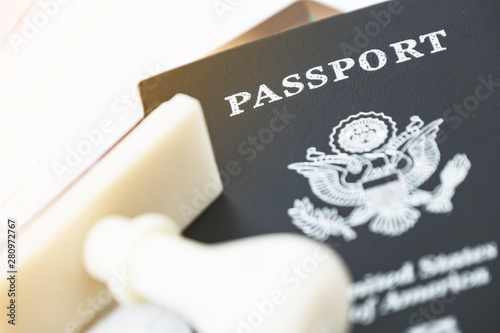 Passport ,Stamp,credit card and wallet place on wooden background