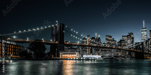 Brooklyn Bridge and one world trade center