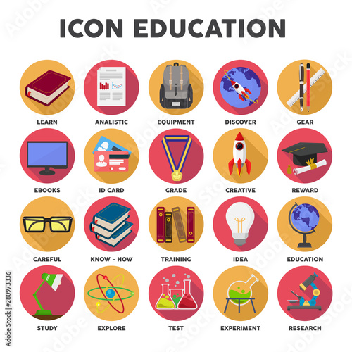 education icons with flat design concept