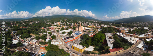 Aerial View of The 100 year old downtown church of Jalpa de Serra in Queretaro Mexico photo