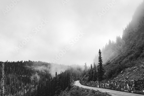 Foggy road in the mountains