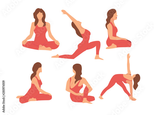 Obraz na plátně Yoga poses performed by a white girl