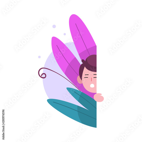 Cute Little Boy Hiding in Bushes, Adorable Kid Peeking Out of Wall Vector Illustration