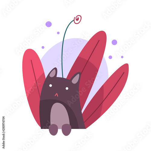 Cute Cat Hiding and Peeking Out of Bright Grass Vector Illustration