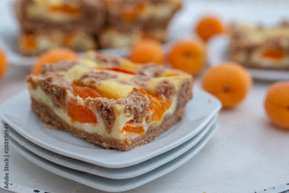 home made apricot cheesecake with chocolate crumble home made apricot cheesecake with chocolate crumble