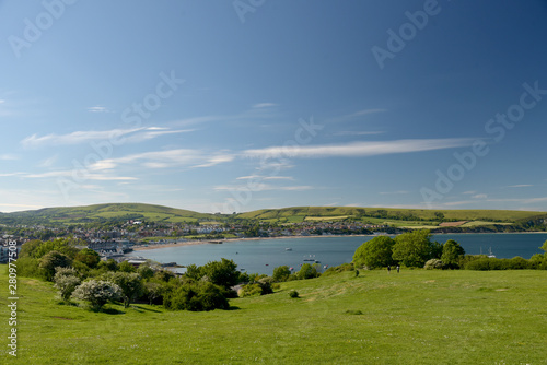 View over the beach and seafront at Swanage on the Dorset coast in Southern England photo