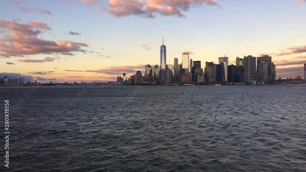 NEW YORK CITY, NY - NOVEMBER 22: Boat ride towards the Big Apple of New York City, New York on November 22, 2017. NEW YORK CITY, NY - NOVEMBER 22: Boat ride towards the Big Apple of New York City, New York on November 22, 2017.