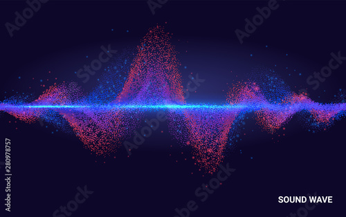 Concept Sound. Abstract Colorful Wave Element for Music Design with Equalizer. The dynamic line on a dark background. Big data. Technology Science.