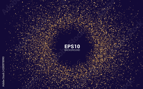 Golden explosion. Gold Sparkles Vector. Banner in the circle. Vector illustration.