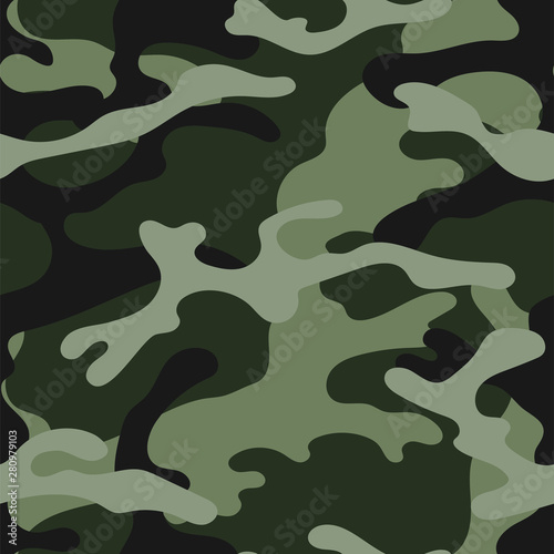 Military camouflage seamless pattern. Khaki texture. Trendy background. Abstract color vector illustration. For design wallpaper, wrapping paper, fabric.