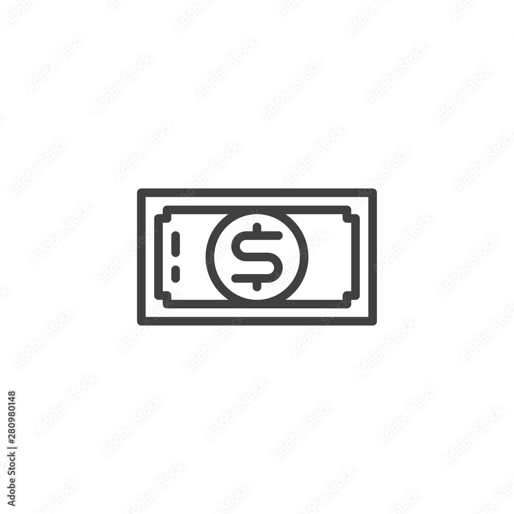 Dollar bill line icon. linear style sign for mobile concept and web design. Paper money outline vector icon. Cash symbol, logo illustration. Vector graphics Dollar bill line icon. linear style sign for mobile concept and web design. Paper money outline vector icon. Cash symbol, logo illustration. Vector graphics