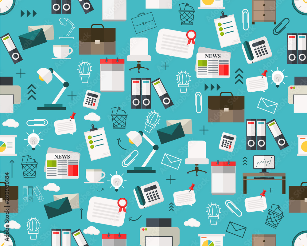 Vector flat seamless texture pattern an office . Vector flat seamless texture pattern an office .