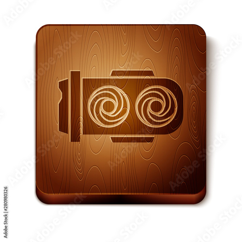 Brown Mining farm icon isolated on white background. Cryptocurrency mining, blockchain technology, digital money market, cryptocoin wallet. Wooden square button. Vector Illustration