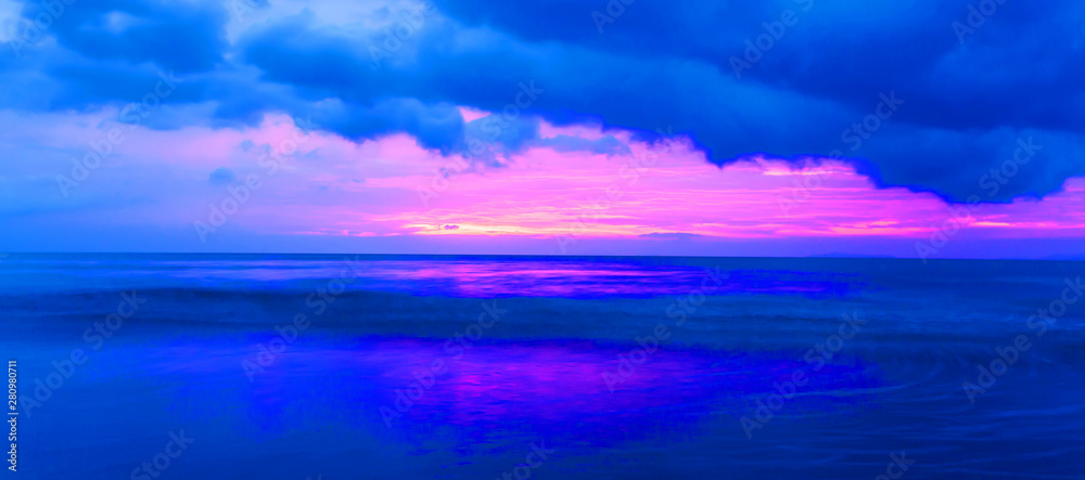 Panoramic seascape at dusk.