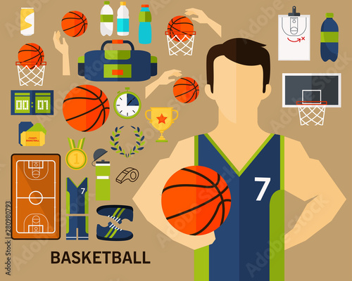 basketball concept background. Flat icons.