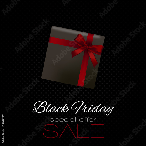 Black Friday Special Offer Sale vector isolated illustration with dark red presents on black background