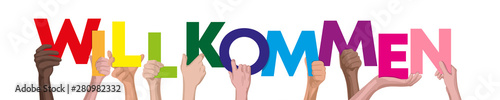 Hände halten Willkommen