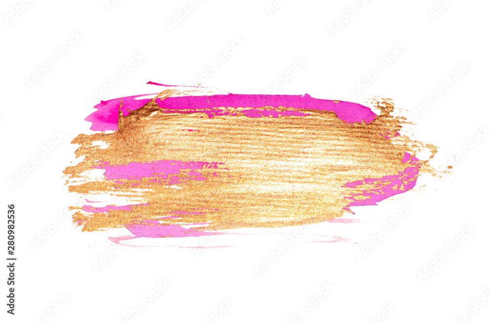 Abstract golden and pink watercolor stains on white background for your design Abstract golden and pink watercolor stains on white background for your design