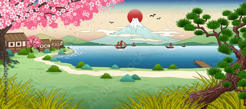 Ukiyo e fuji mountain scenery