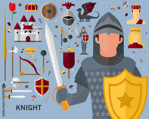 knight concept background. Flat icons.
