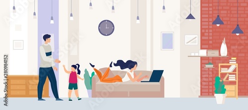 Family Leisure Resting at Home Flat Vector Concept