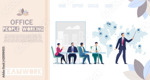 Working Office People Flat Vector Web Banner