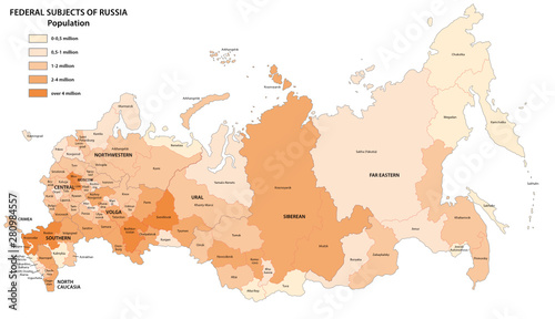 Population map of the federal subjects of Russia