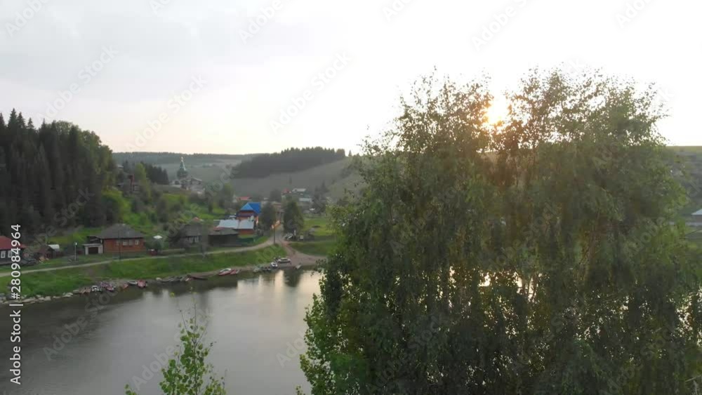 flight over the spruce forest and over the Chusovaya river flight over the spruce forest and over the Chusovaya river