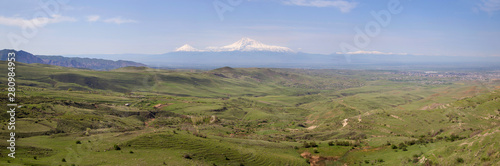  Panoramic view of Mount Ararat with the valley in front of it. Horizontally.