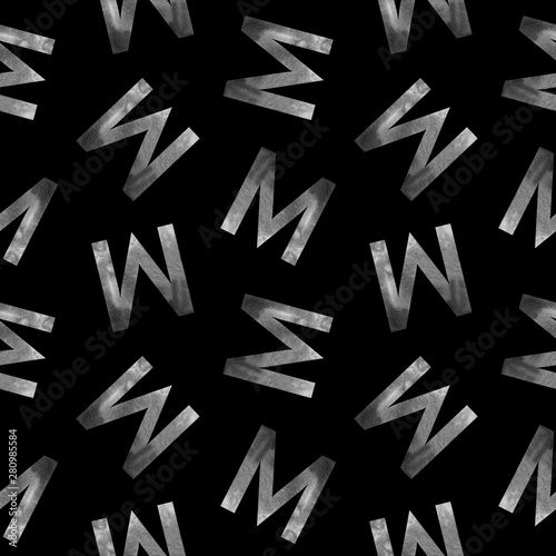 Seamless pattern with letters M on black