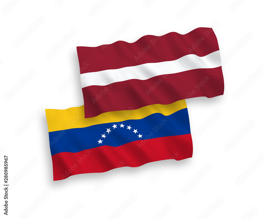 National vector fabric wave flags of Latvia and Venezuela isolated on white background. 1 to 2 proportion. National vector fabric wave flags of Latvia and Venezuela isolated on white background. 1 to 2 proportion.