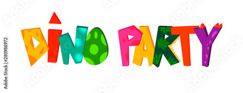 Dino party cute hand lettering text. Vector illustration for kids t-shirts, dinosaur party, birthdays, greeting cards, invitations, banners template.