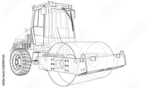 Construction machine. Asphalt compactor vector