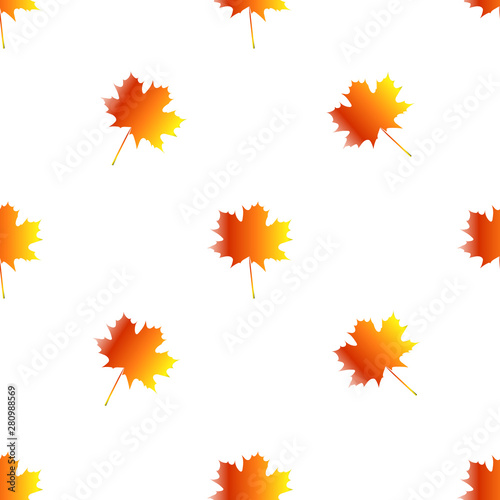 Seamless pattern of autumn leaves on white background. 