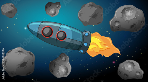 Rocket flying through asteriods