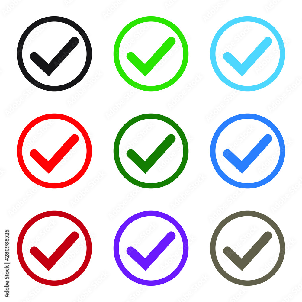 Set of colored check mark icons. Tick symbol, tick icon vector illustration. Set of colored check mark icons. Tick symbol, tick icon vector illustration.