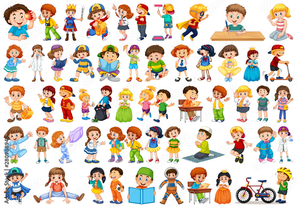 Kids in large group acting our varoous roles Kids in large group acting our varoous roles