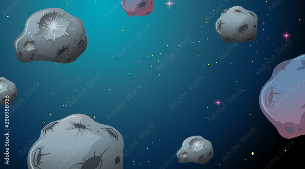 Asteroids in space scene