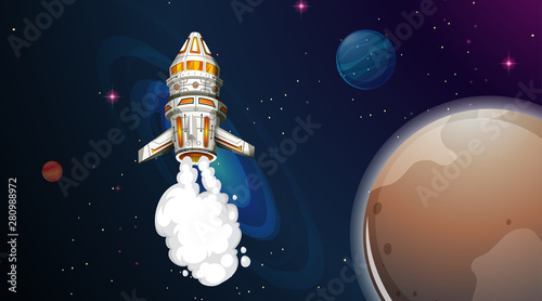 Rocket flying in space