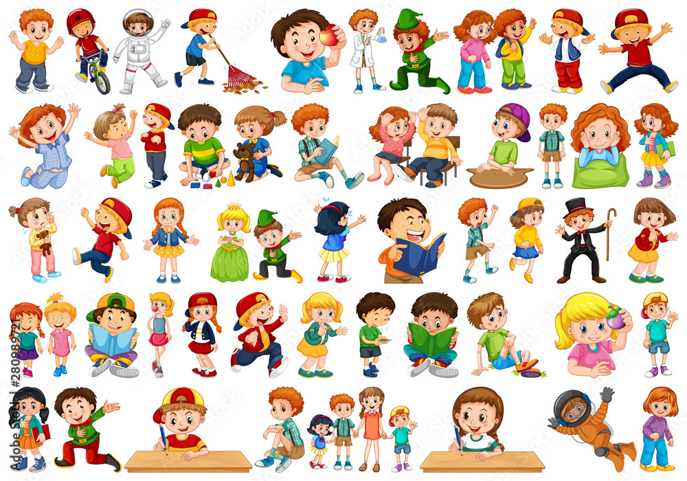 Kids in large group acting our varoous roles Kids in large group acting our varoous roles