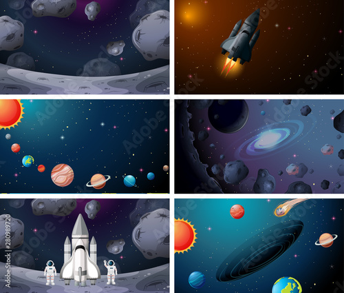 Set of various soloar system space scenes photo