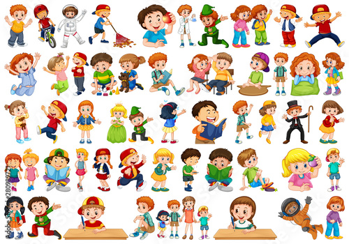 Kids in large group acting our varoous roles