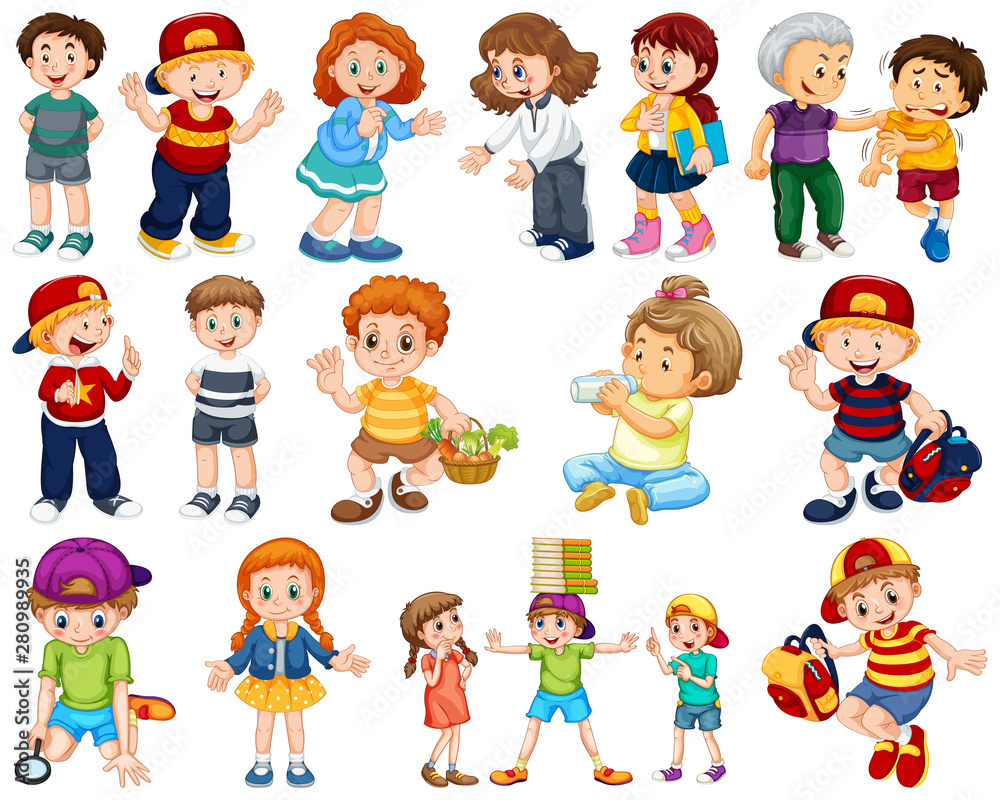 Kids in large group acting our varoous roles Kids in large group acting our varoous roles