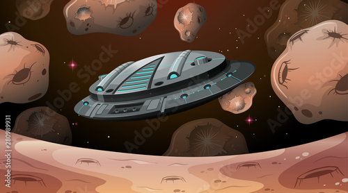 Spaceship flying over mars