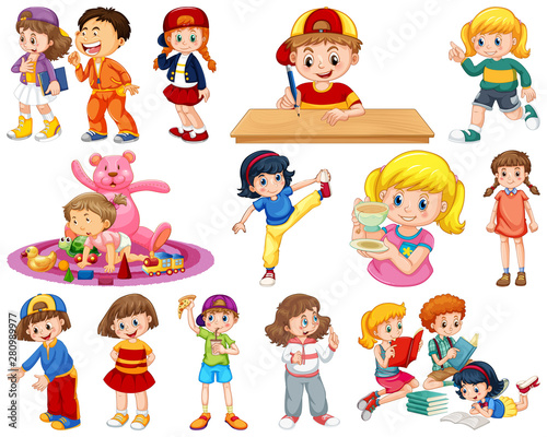 Kids in large group acting our varoous roles